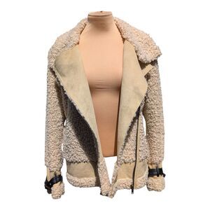 Gianni Bini Sherpa Teddy Beige Coat Jacket Women's Size M Faux Fur Cozy Warm